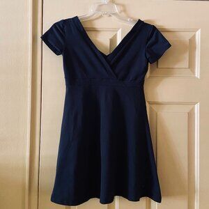 Vintage 90s Betsey Johnson Double V Neck Black Skater Dress Size S